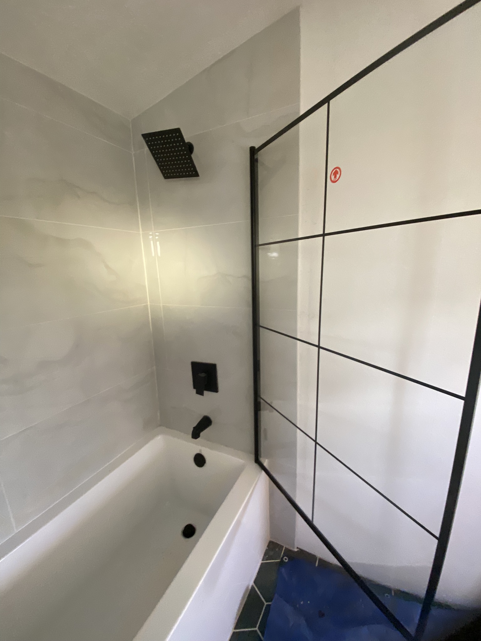 Black-Accent Glass Grid Shower
